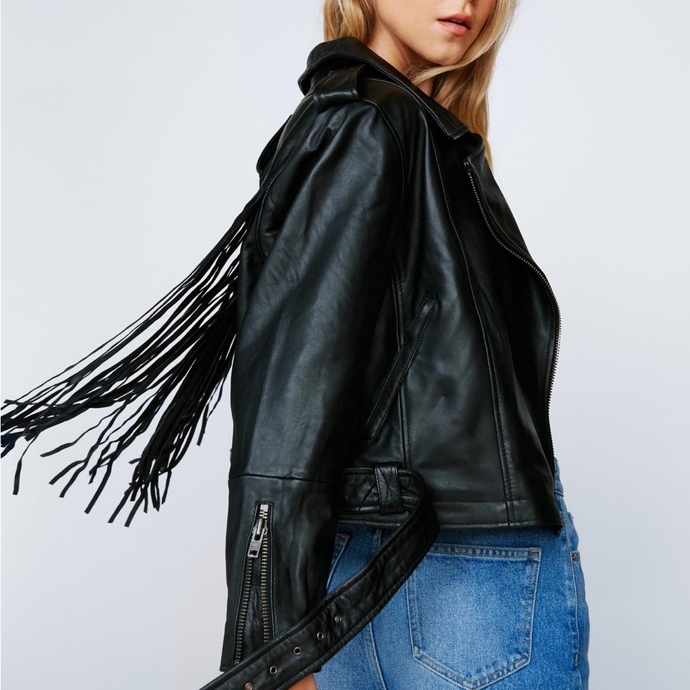 Nasty Gal Real Leather Fringe Moto Jacket